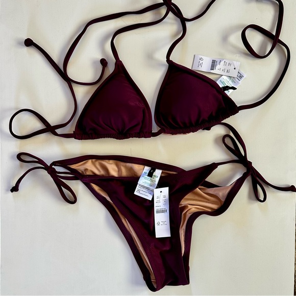 J. Crew Other - J. Crew string bikini top and hipster full coverage  bottom Burgundy sold as set